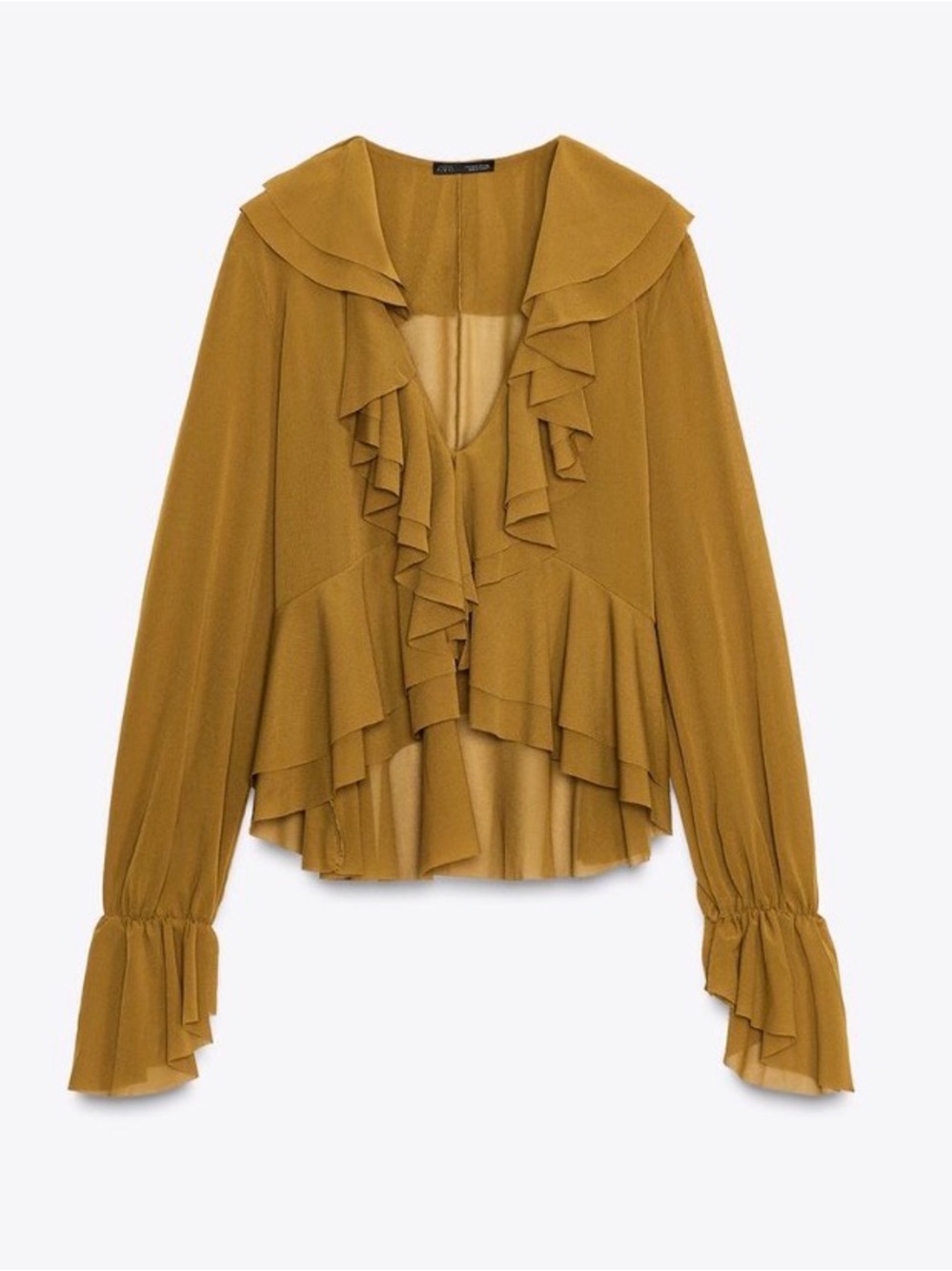 Zara Mustard Ruffled V-Neck Blouse(1 day sale!)